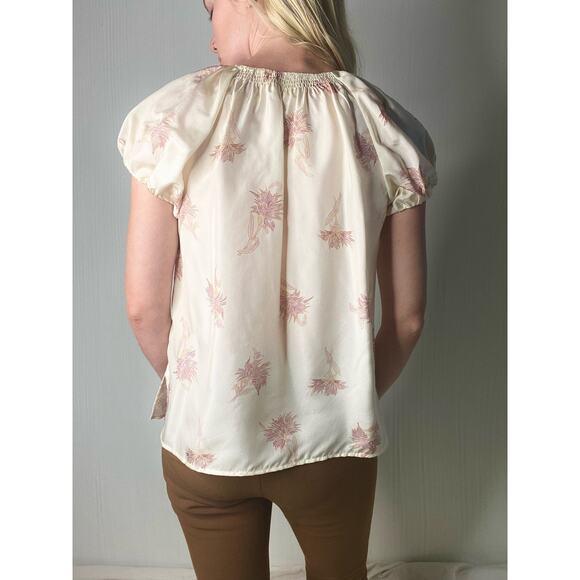 REBECCA TAYLOR Nora Silk Cap Sleeve Cream and Pink Floral Top US XSMALL - Picture 5 of 13